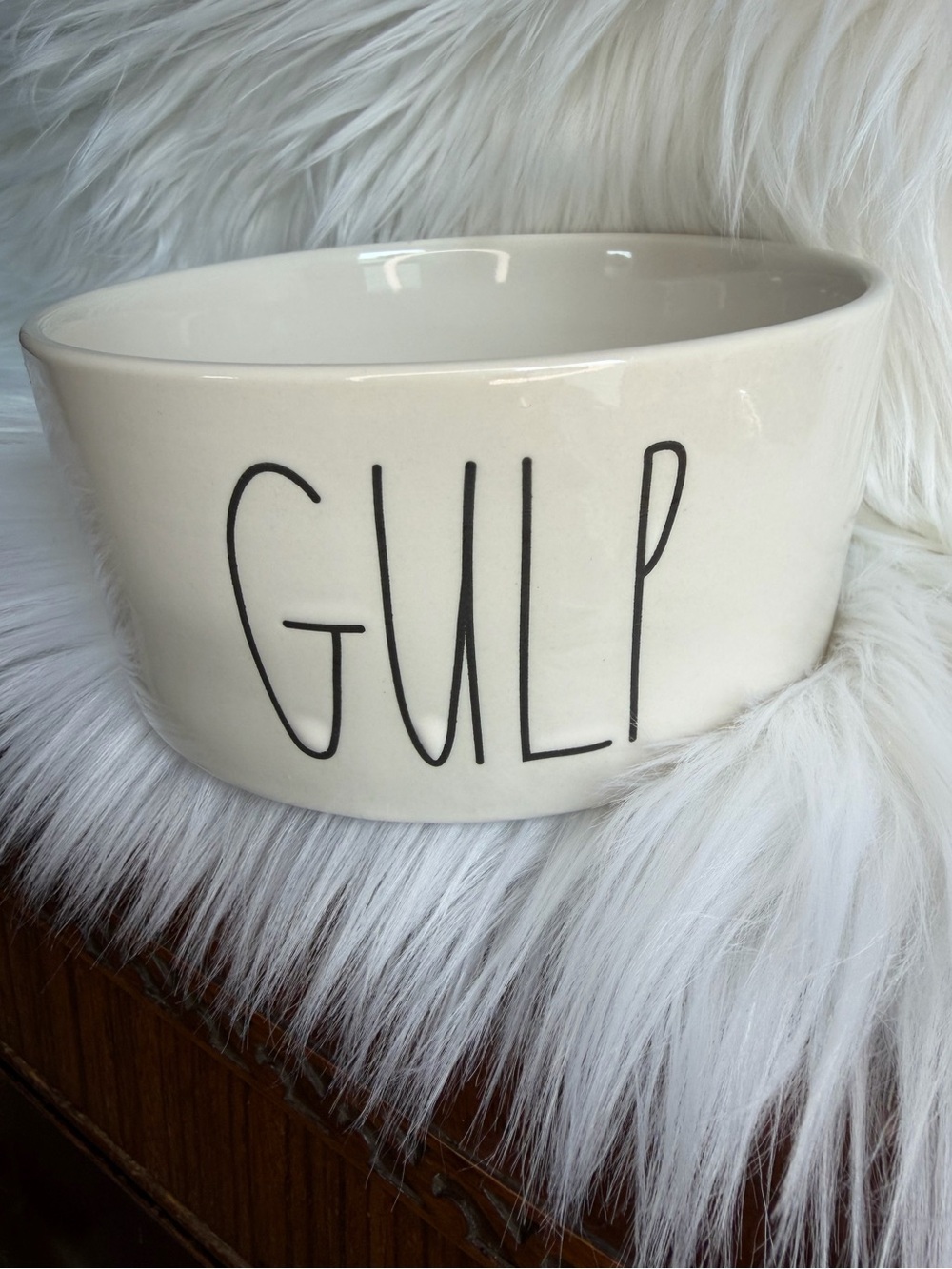 Rae Dunn Ceramic 'GULP' Pet Bowl - Off White